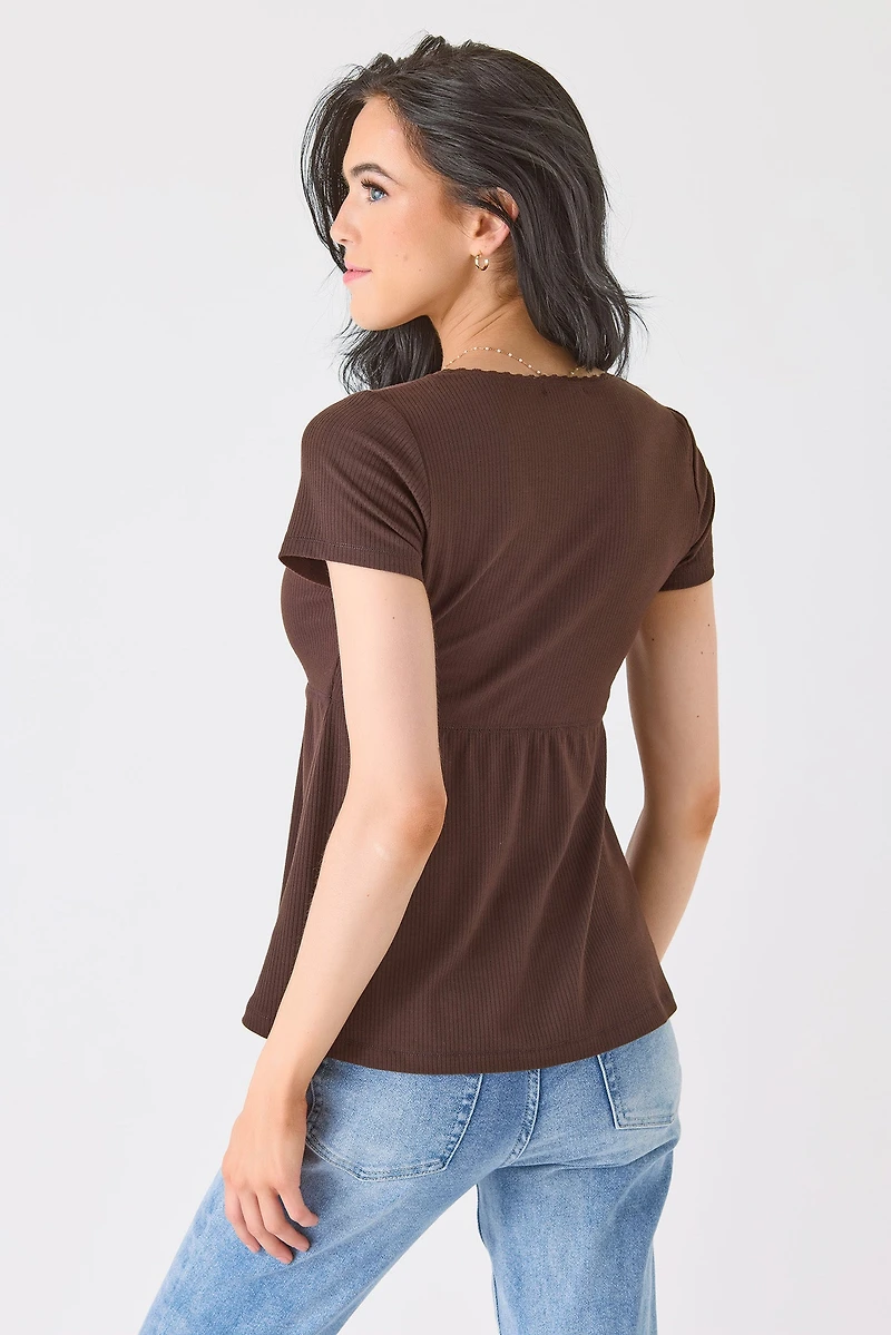 Ribbed Crossover Babydoll Top