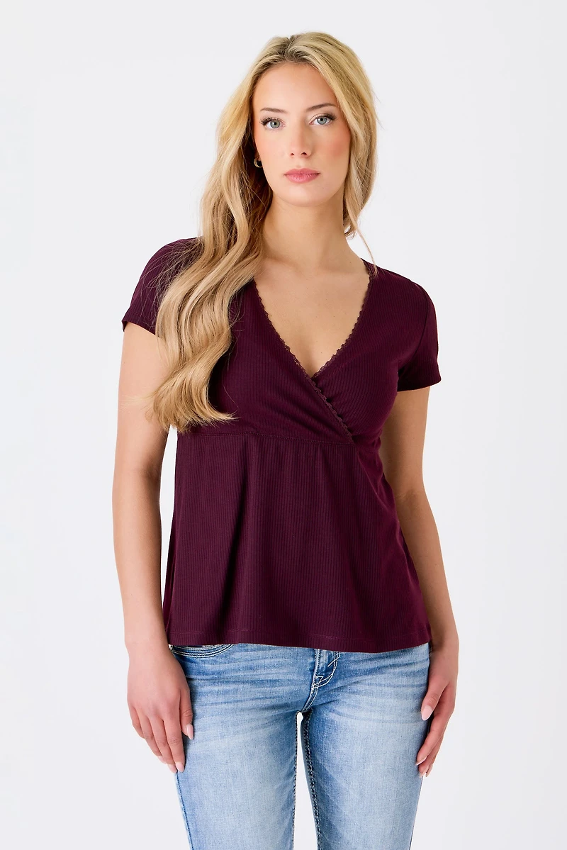 Ribbed Crossover Babydoll Top