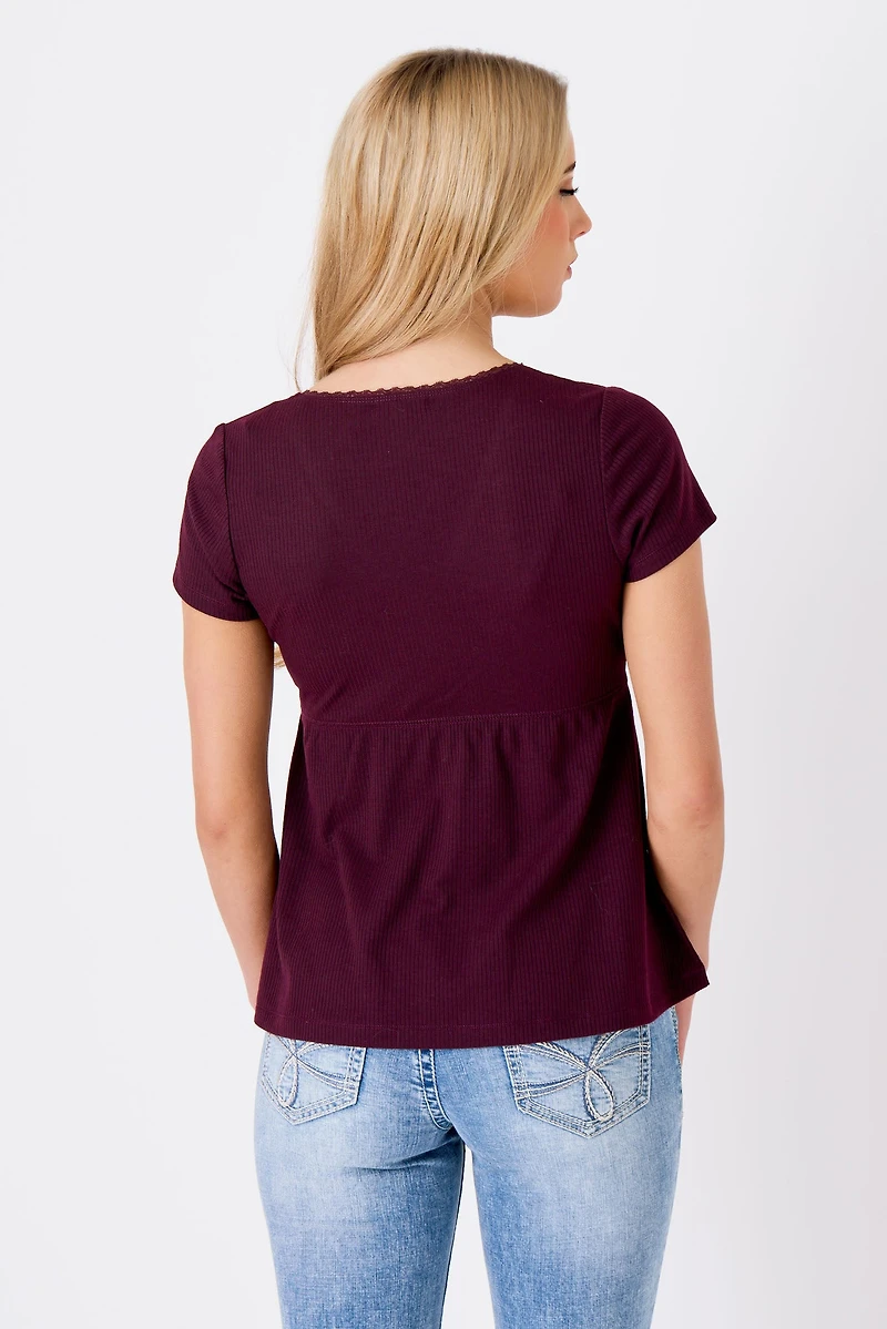 Ribbed Crossover Babydoll Top