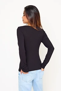 Ribbed Boat Neck Long Sleeve Tee