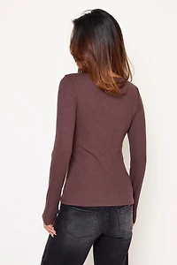Ribbed Boat Neck Long Sleeve Tee