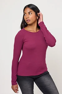 Ribbed Boat Neck Long Sleeve Tee