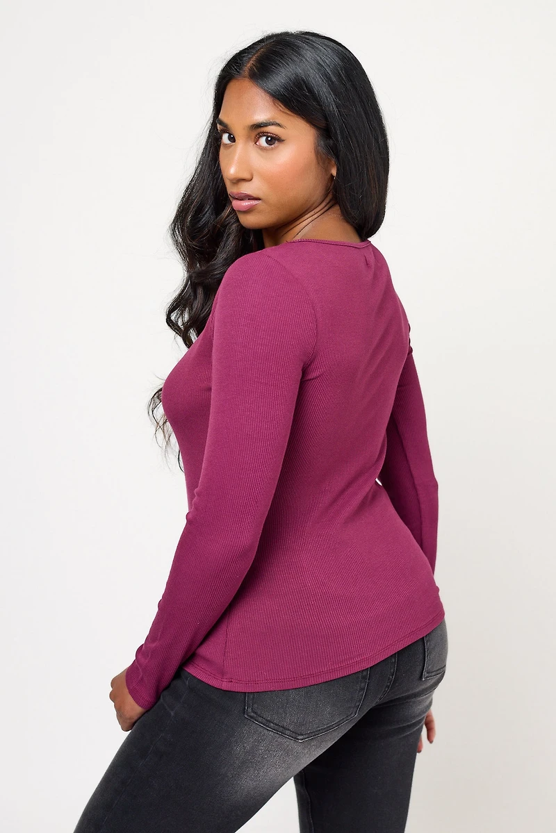 Ribbed Boat Neck Long Sleeve Tee