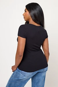 Ribbed Cap-Sleeve Scoop-Neck Tee