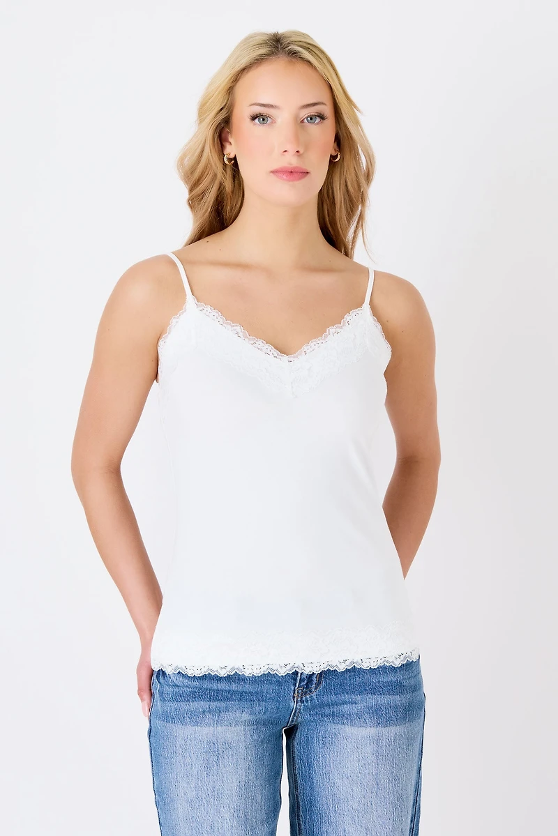 Lace Trim Cotton Blend Layering Cami