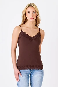 Lace Trim Cotton Blend Layering Cami