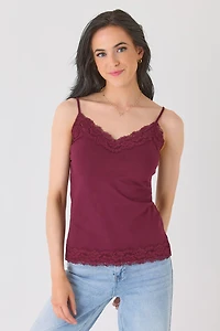Lace Trim Cotton Blend Layering Cami