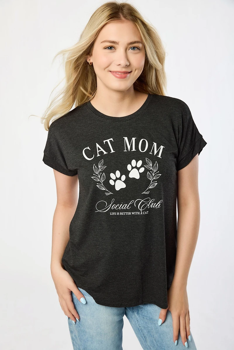 Short-Sleeve "Cat Mom Social Club" Graphic Tee