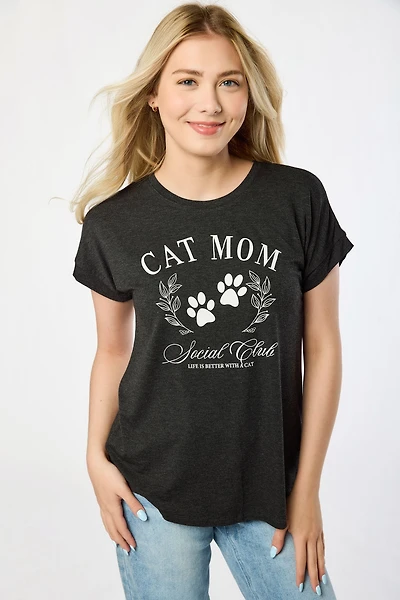Short-Sleeve "Cat Mom Social Club" Graphic Tee