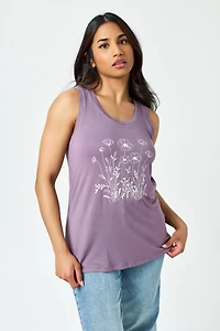 Sleeveless Scoop-Neck Tank with Flower Graphic