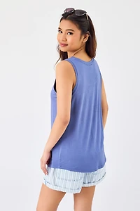 "Summer Vibes" Sleeveless Scoop-Neck Tank with Shirttail Hem