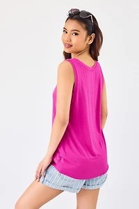 "Stay Chill" Sleeveless Scoop-Neck Tank with Shirttail Hem