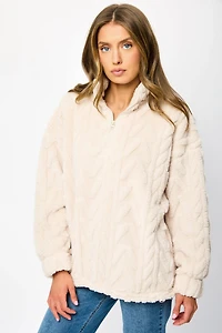 Cable Embossed Sherpa Quarter Zip Sweatshirt