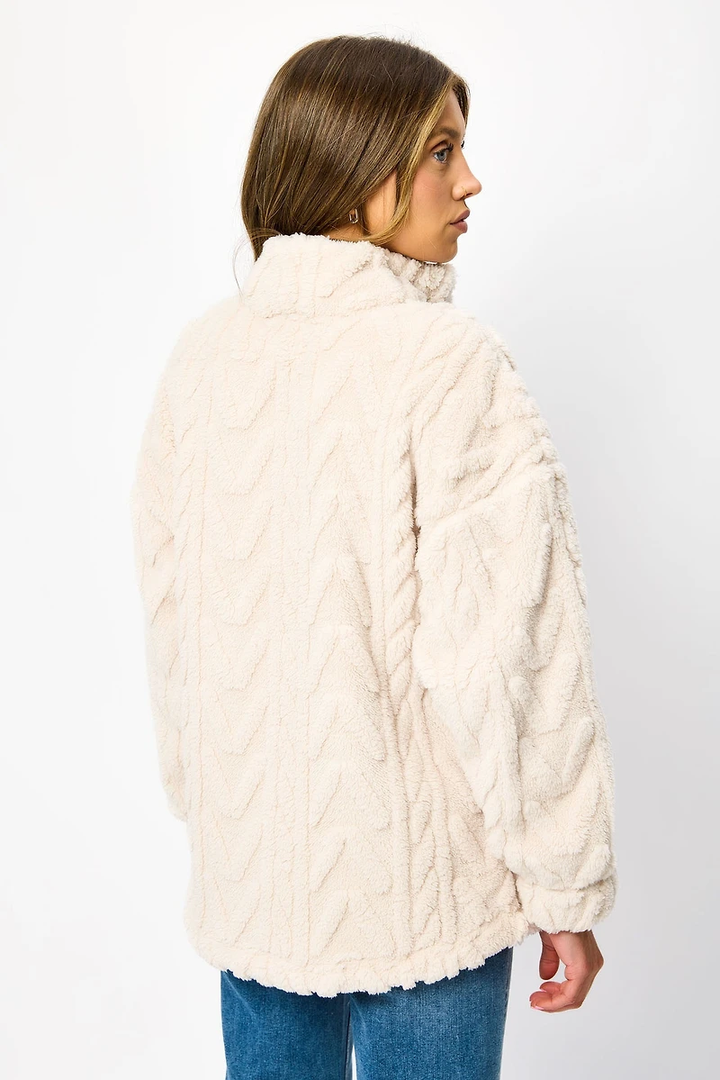Cable Embossed Sherpa Quarter Zip Sweatshirt