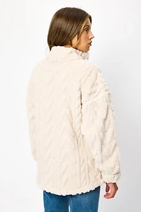 Cable Embossed Sherpa Quarter Zip Sweatshirt