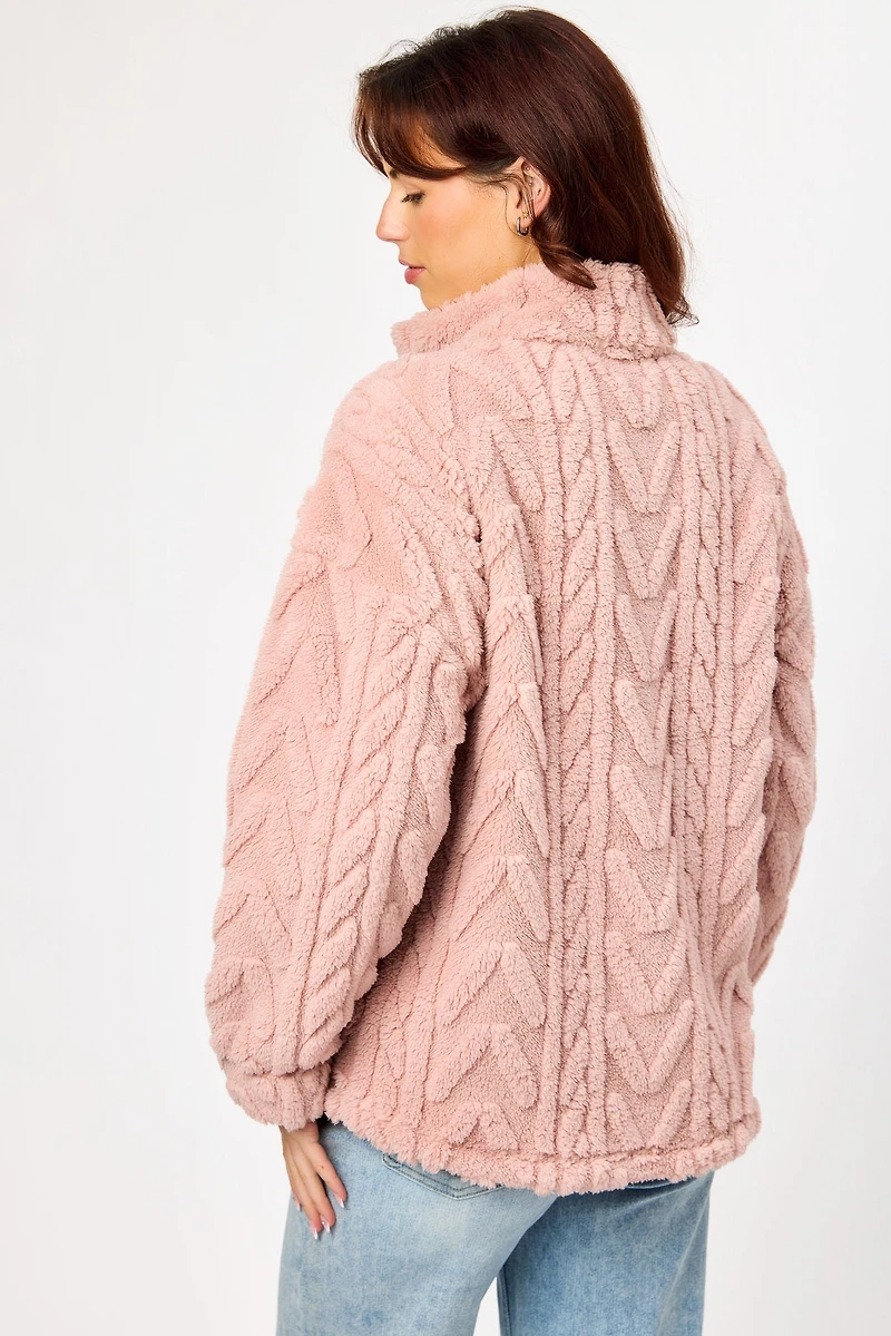 Cable Embossed Sherpa Quarter Zip Sweatshirt
