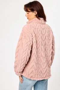 Cable Embossed Sherpa Quarter Zip Sweatshirt