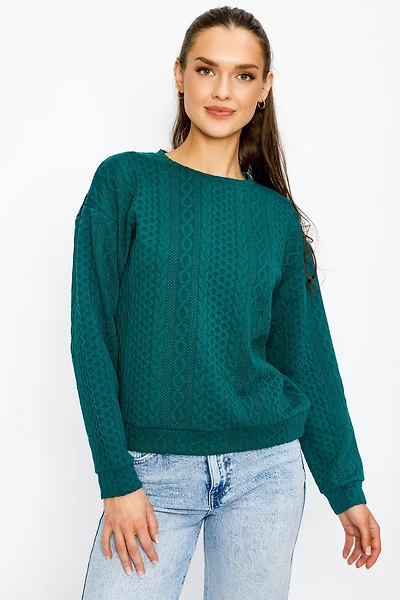 Jacquard Crew-Neck Cable-Knit Sweater