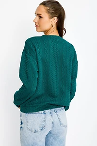 Jacquard Crew-Neck Cable-Knit Sweater