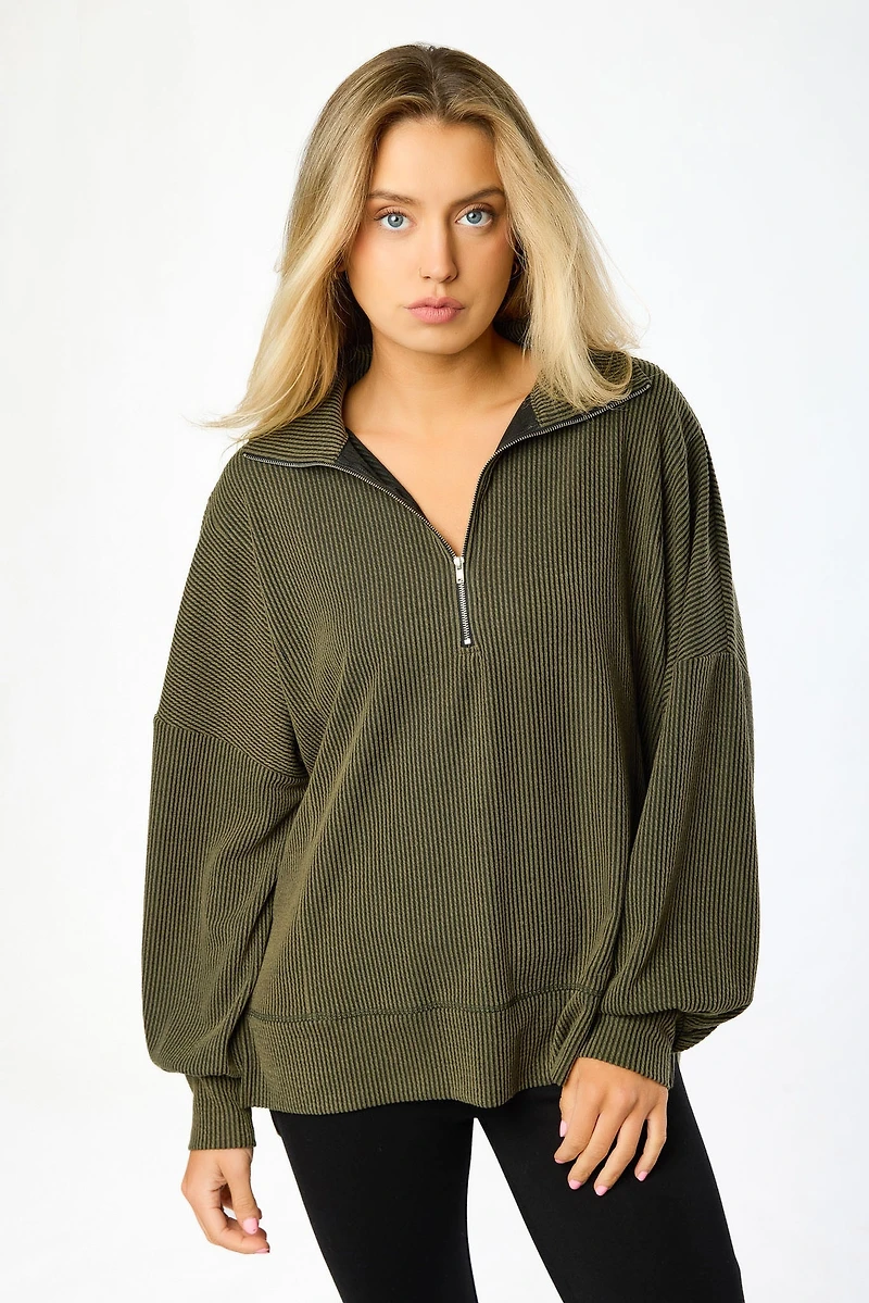 Oversized Cozy Rib Quarter Zip Top