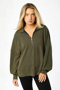 Oversized Cozy Rib Quarter Zip Top