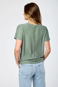 Eyelet-Knit Short-Sleeve Tie-Front Top