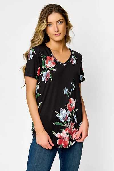 Floral V-Neck Short Sleeve Tee