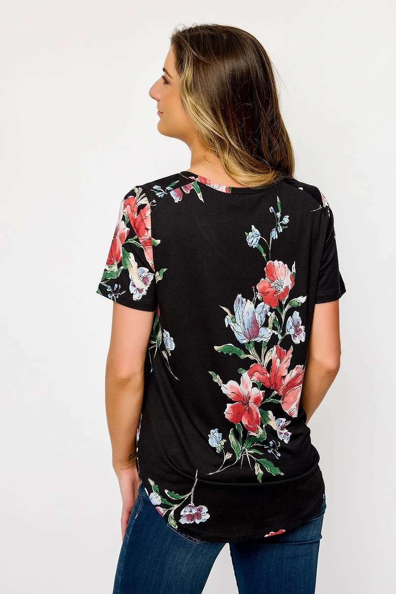 Floral V-Neck Short Sleeve Tee