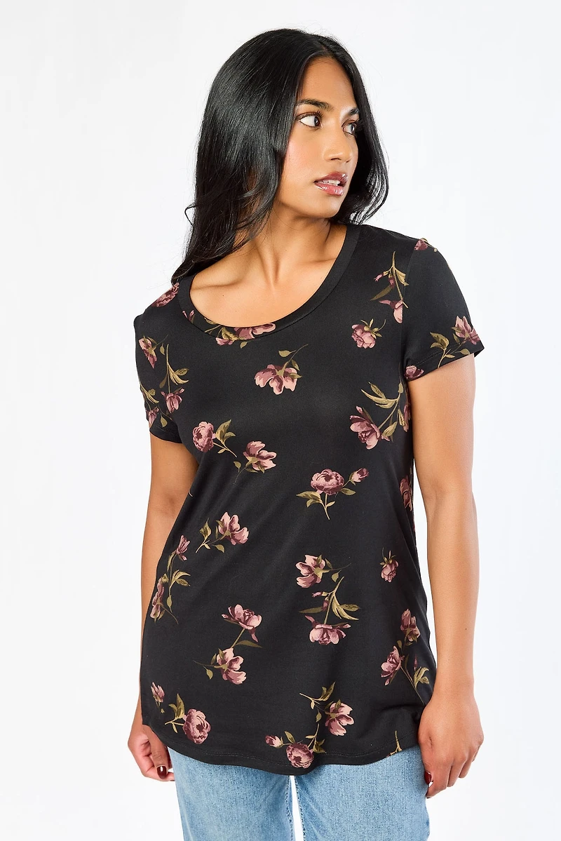Peony Cap-Sleeve Scoop-Neck Tee