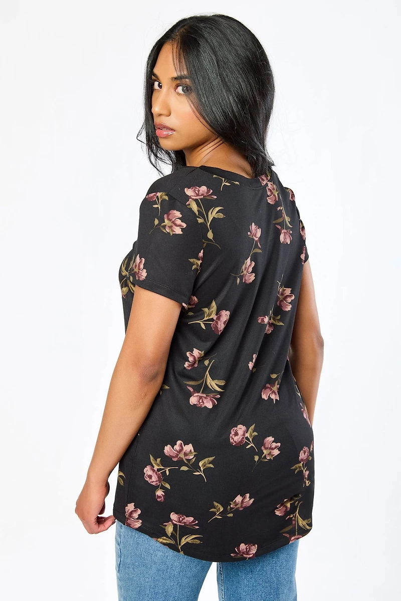 Peony Cap-Sleeve Scoop-Neck Tee