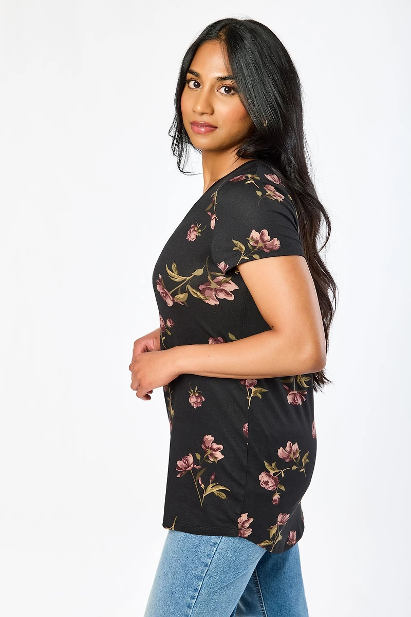 Peony Cap-Sleeve Scoop-Neck Tee