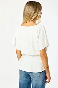 Stretch Crepe Batwing Peplum Top with Tie-Belt