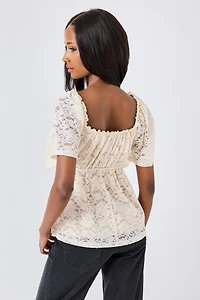 Floral Lace Flutter-Sleeve Babydoll Top