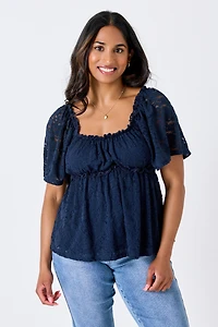 Floral Lace Flutter-Sleeve Babydoll Top