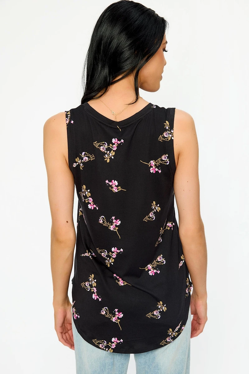 Small Floral Brushed Sleeveless V-Neck Top