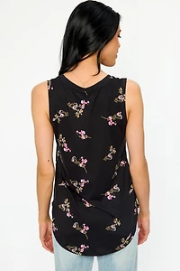 Small Floral Brushed Sleeveless V-Neck Top
