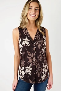 Floral Sleeveless V-Neck Top Taupe
