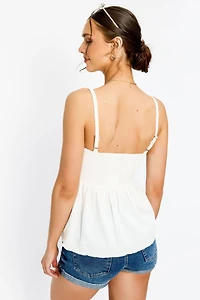 Crochet Spaghetti Strap V-Neck Babydoll Top