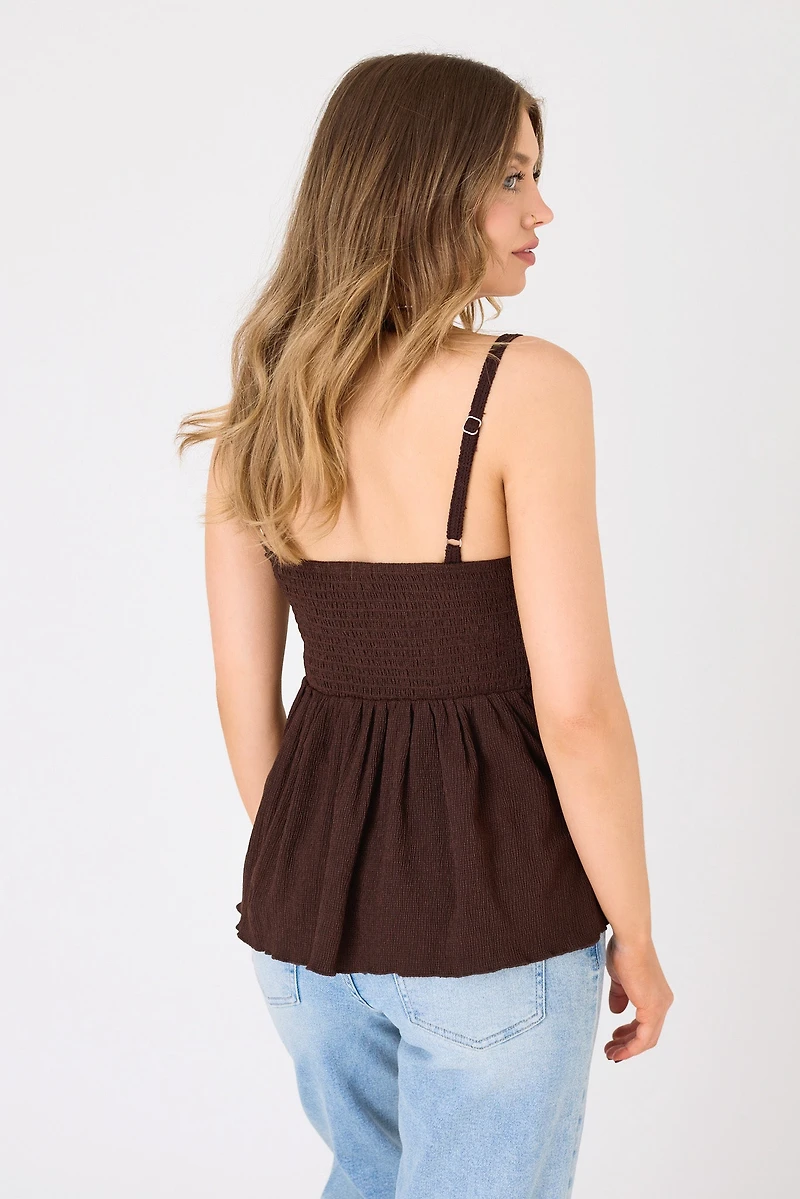 Crochet Spaghetti Strap V-Neck Babydoll Top