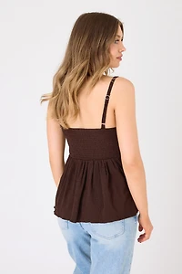 Crochet Spaghetti Strap V-Neck Babydoll Top