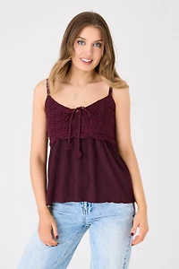 Crochet Spaghetti Strap V-Neck Babydoll Top
