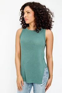 Sleeveless Crew-Neck High-Low Sweater Top
