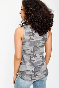 Camo Sleeveless Crew-Neck Swing Tank