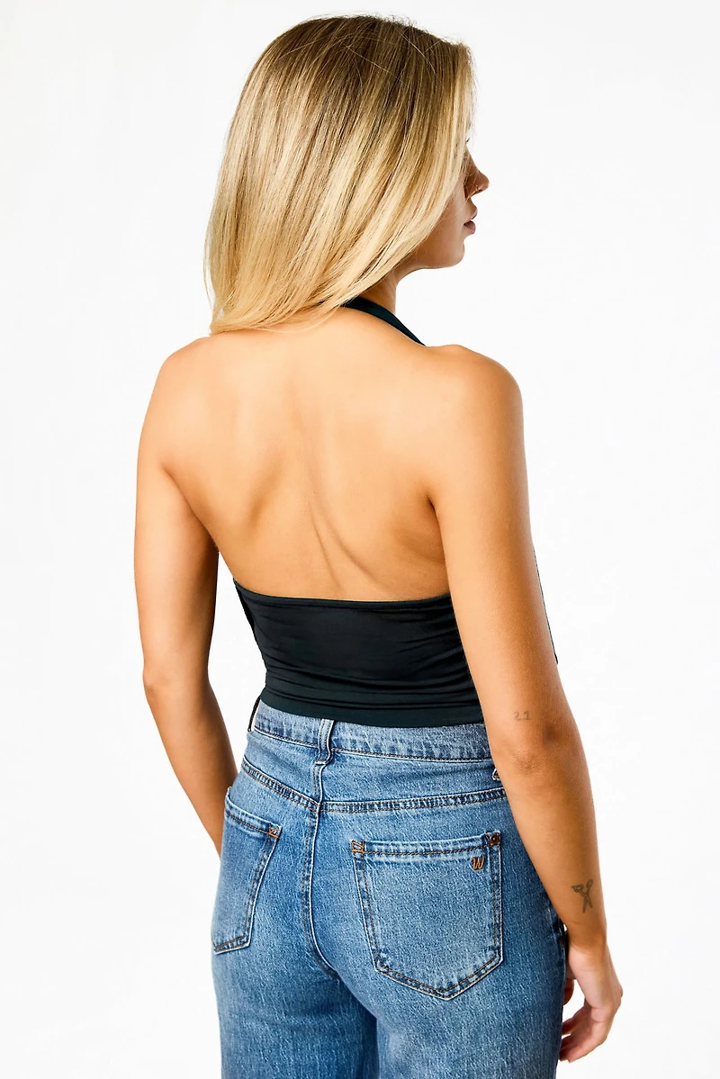 Drape-Neck Cropped Halter Top