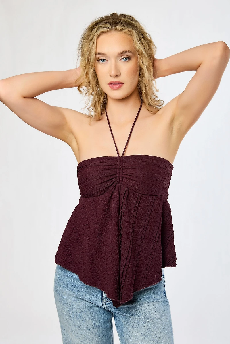 Textured Lace Babydoll Halter Top