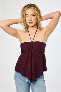 Textured Lace Babydoll Halter Top