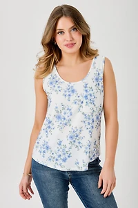 Small Floral Print Scoop-Neck Tank with Pocket