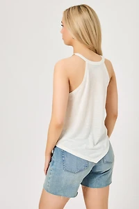 Crew-Neck Tank with Handkerchief Hem and Scarf Print