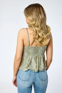 Bandana Print Crochet V-Neck Spaghetti-Strap Babydoll with Padded Cups