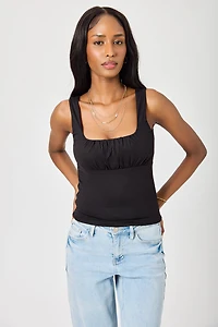Brushed Square-Neck Tank Top with Ruched Bust